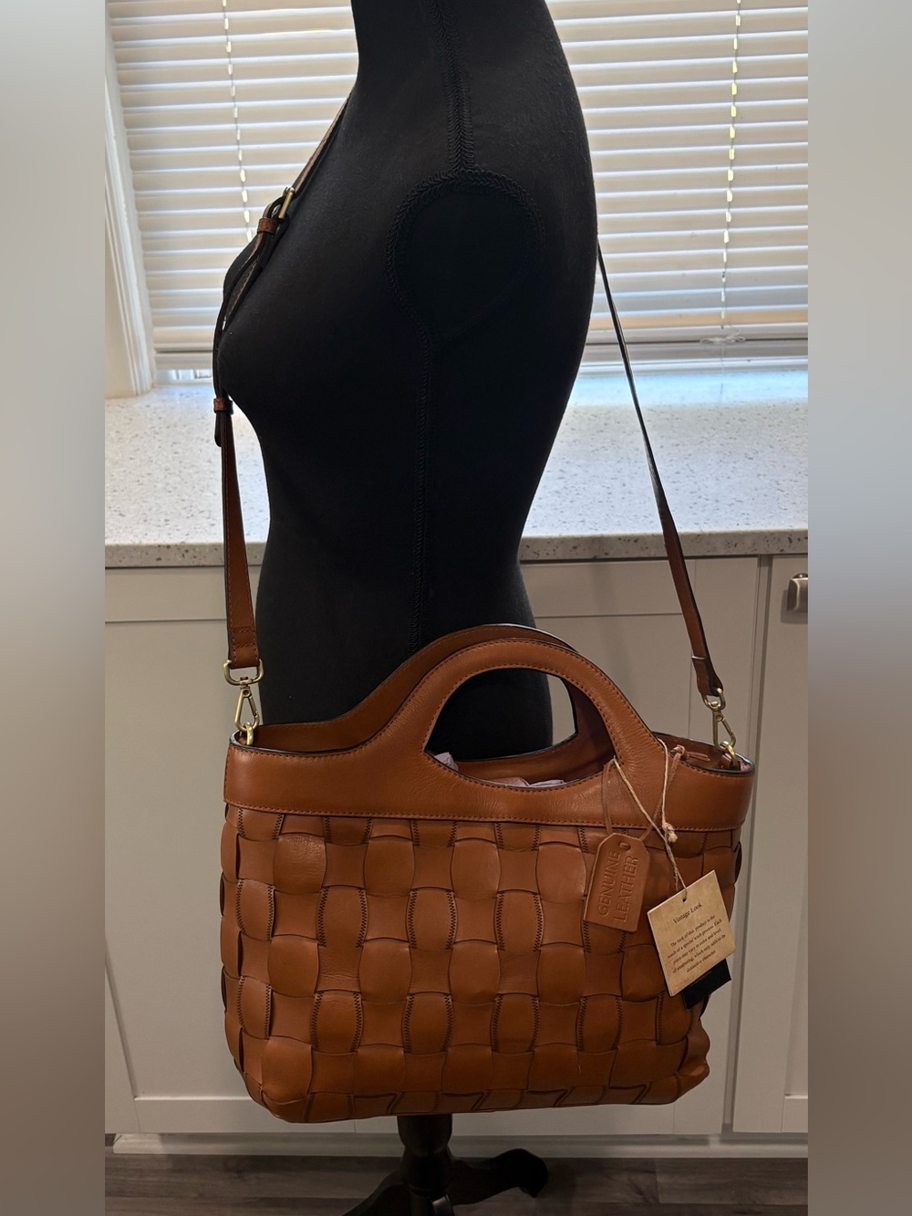 New with tag genuine leather crossbody or satchel camel color handbag
